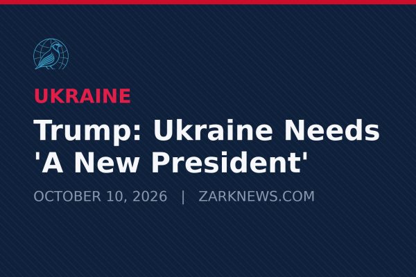 Branded Zark News graphic: "Trump: Ukraine Needs 'A New President'"