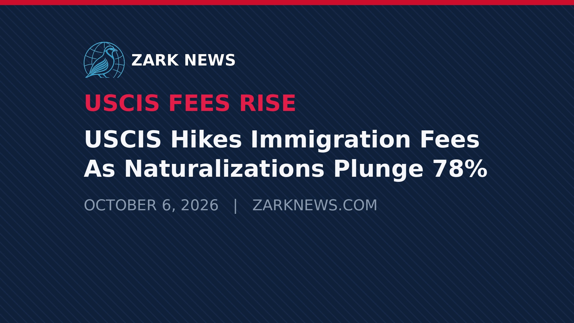 Zark News graphic: USCIS hikes immigration fees as naturalizations plunge 78%