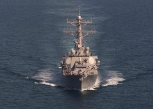 U.S. Navy destroyer underway at sea